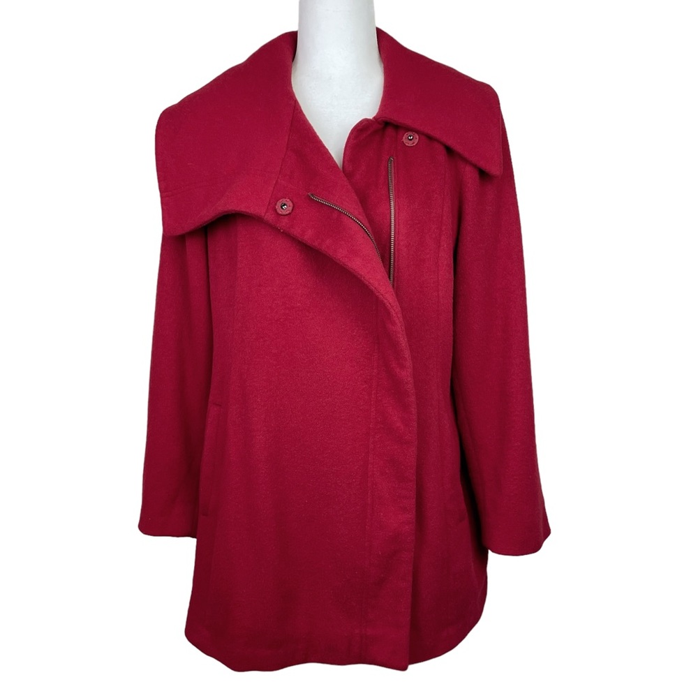 KORS Michael Kors Loro Piana 100% Wool Asymmetrical Shawl Collar Coat Red Size 6